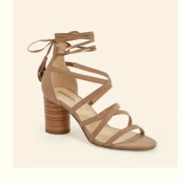 JustFab Shoes - Just Fab Roma Women Dressy sandals, size 11 color Taupe straps go up legs